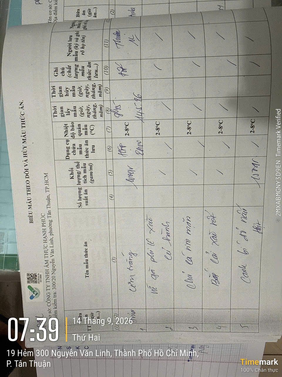 Preserved meal sample