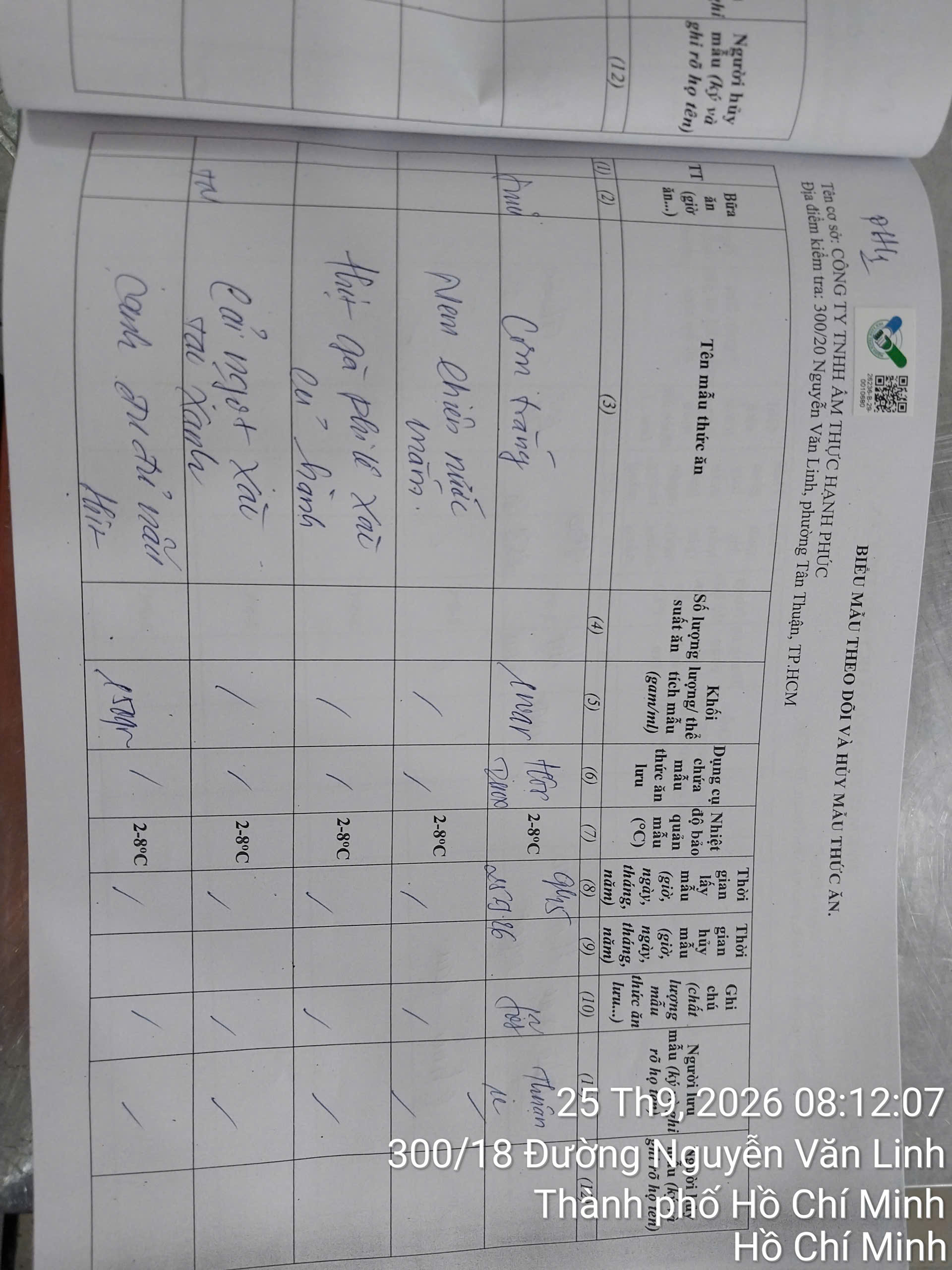 Preserved meal sample