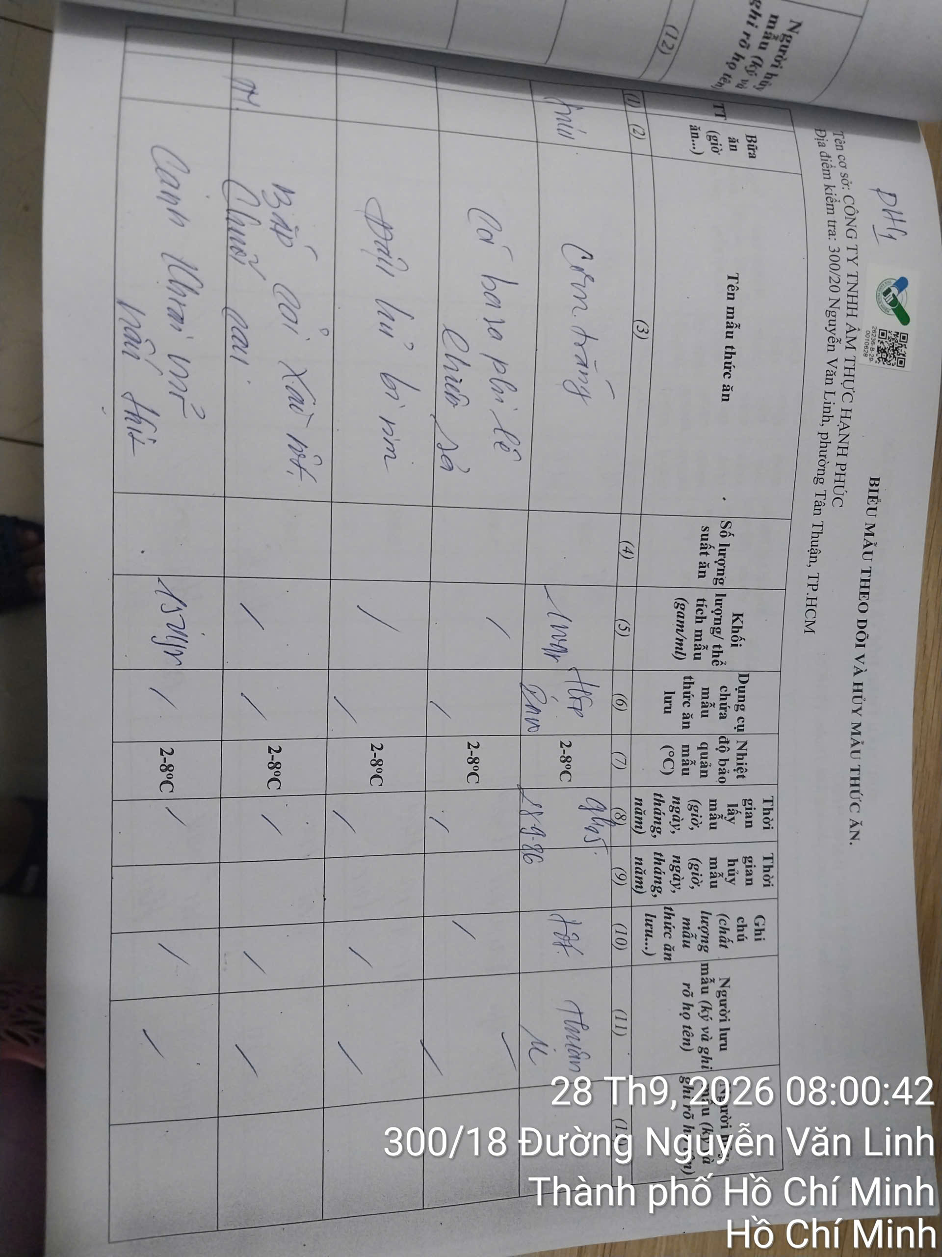 Preserved meal sample