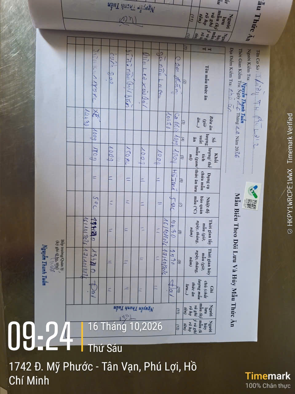 Preserved meal sample