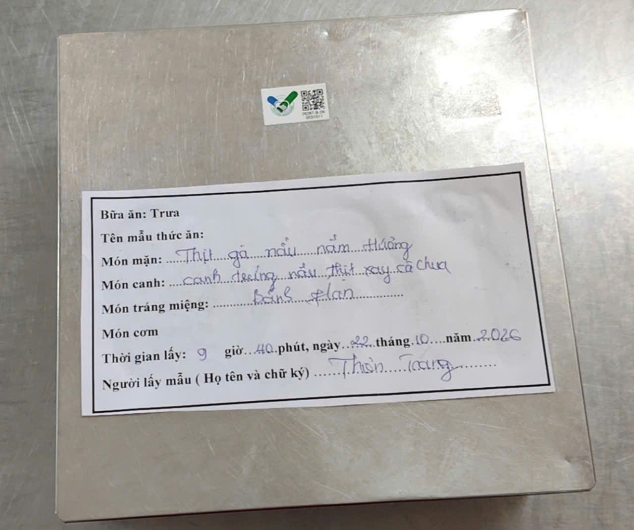 Preserved meal sample