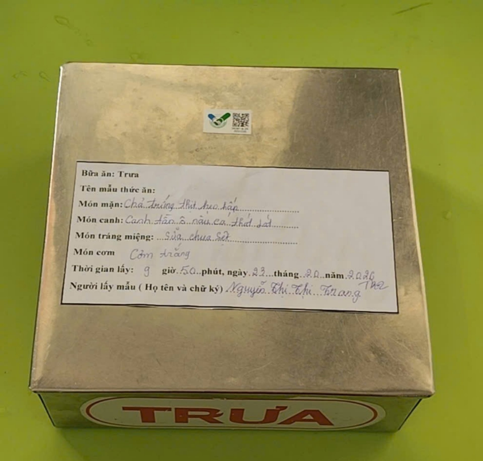 Preserved meal sample