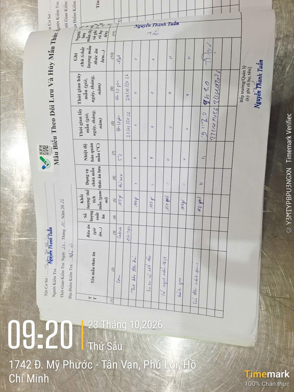 Preserved meal sample