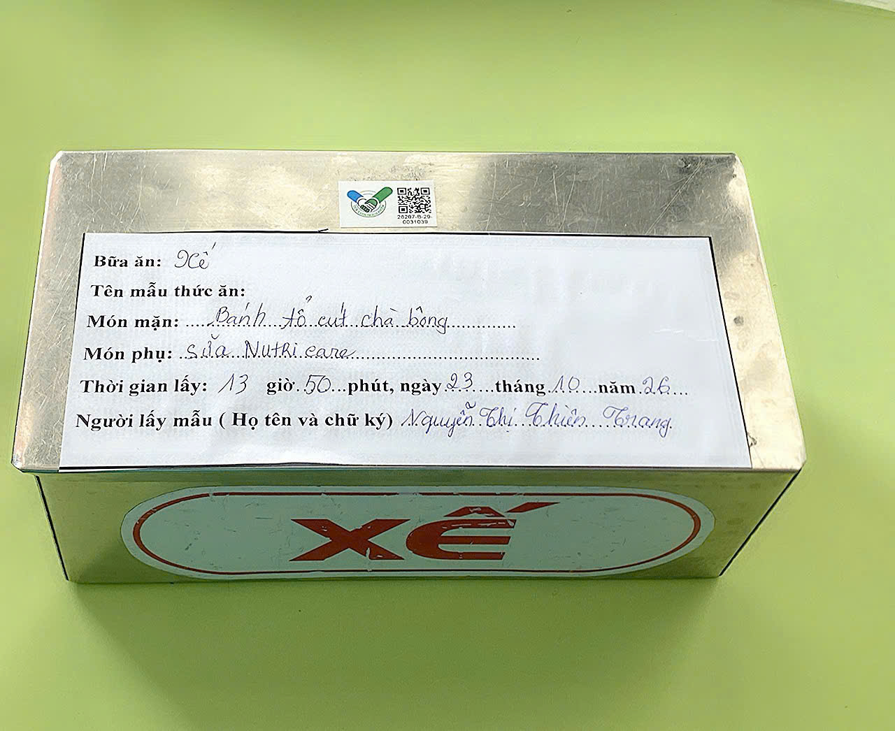 Preserved meal sample